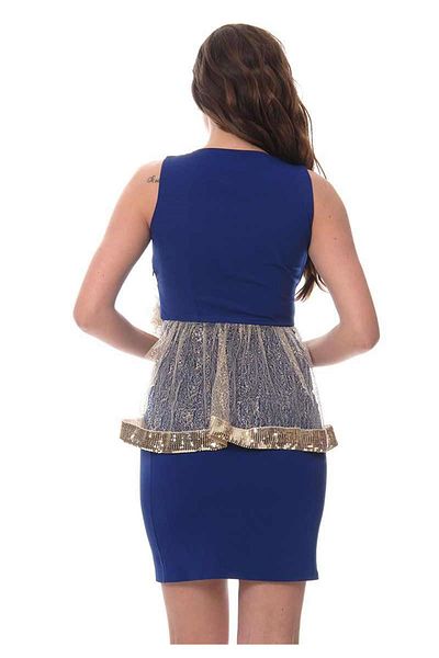 modayız Rochie de seară scurtă cu paiete albastre F11- 115385