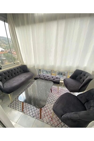 VENQM Koyu Gri Baby Face Metal Ayak Cay Seti Puf Hedye