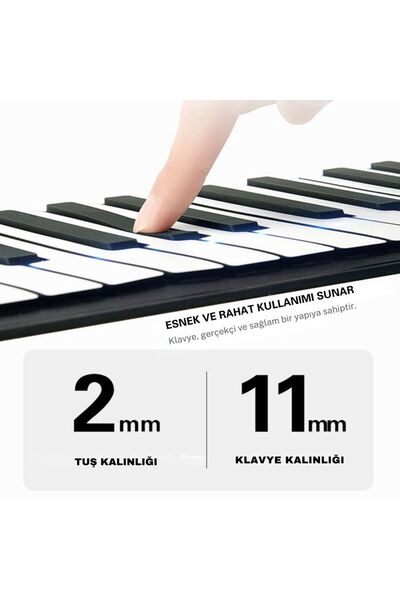 sz master bilişim 88 Tuşlu Elektronik Piyano MIDI ve USB Şarjı Taşınabilir ABS Yumuşak Silikon Esnek Klavye Pedallı