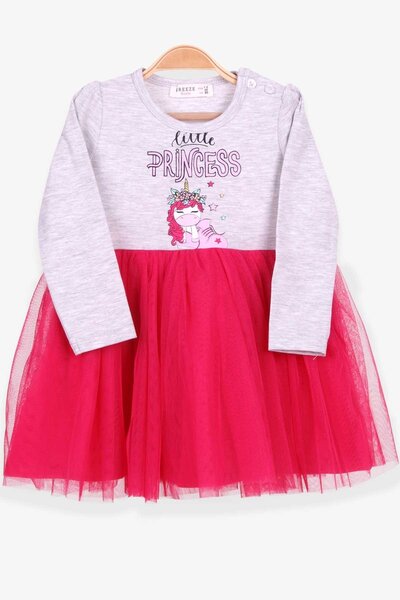 Breeze Kız Çocuk Elbise Unicorn Baskılı 1.5-5 Yaş, Gri Melanj