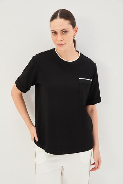 Allyco Κανονικό πλεκτό μπλουζάκι με λεπτομέρεια με ραβδώσεις