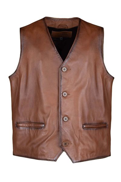 Tamer Tanca Men's Genuine Leather Taba Vest Leather Coat