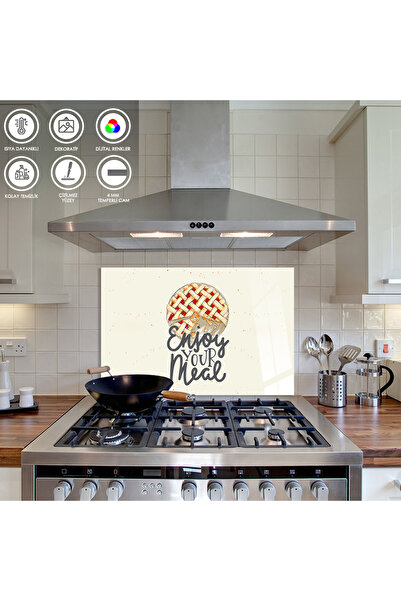 Zevahir Mobilya Dekorasyon Ocak Arkası Temperli Cam Krem Arka Planlı "Enjoy Y...