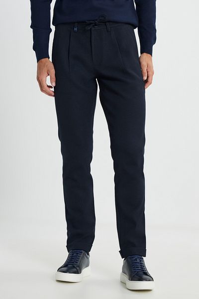 ALTINYILDIZ CLASSICS Men's Navy Blue Woolen Slim Fit Slim Fit Waist Tied Diagonal Print Side Pocket Casual Pants