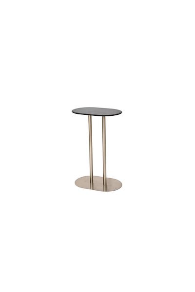 Areka Silver Service Table, Silver Iron Base, Black Glass Top