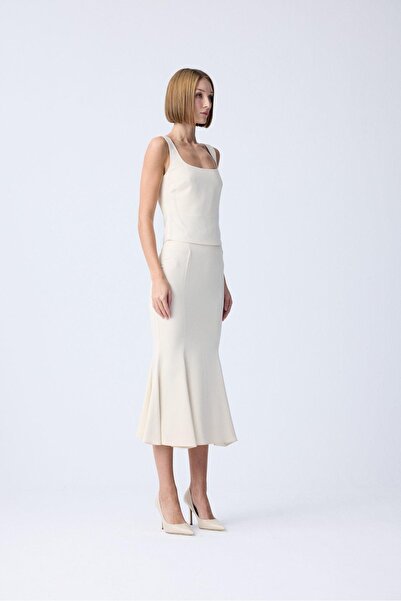 rue Kare Yaka Dokulu Ekru Bluz