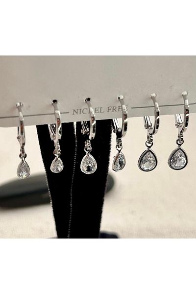 juleeco 6-Piece Zircon Stone Drop Model Silver Nickel Free Steel Earrings