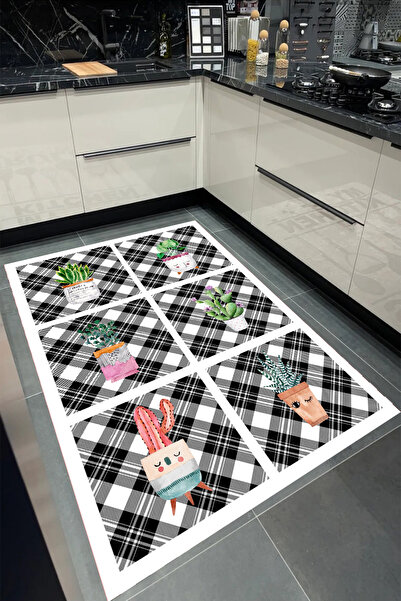 Bordo Halı BEYAZ SİYAH Yıkanabilir Kaymaz Taban Halı Salon Dekor Yolluk Korid...