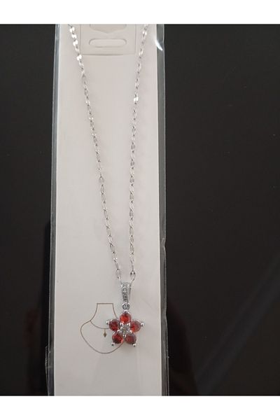 staınless steel Red Stone Flower Pattern Stainless Steel Necklace