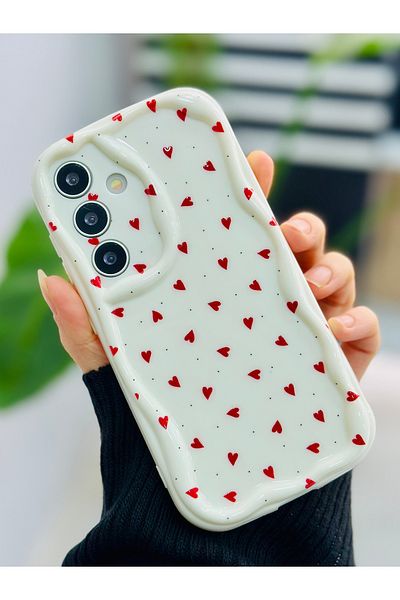 Go Aksesuar جراب سيليكون بتصميم طباعة قلوب حمراء متوافق مع هاتف Samsung Galaxy S24