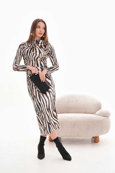 bymaestro woman Women's Draped Zebra Print Velvet Dress