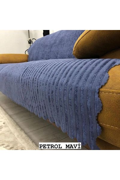 Çt Çeyizci Tekstil Husa de canapea extensibila din catifea Husa de canapea cu dungi din bambus antiderapante 170x210