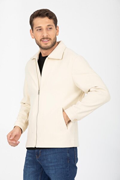 Store Gömlek Yaka, Fermuarlı Erkek Kaşe Ceket