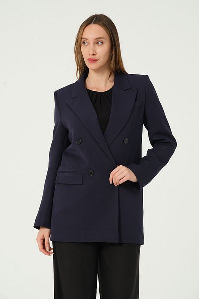 Bolivente Jachetă blazer supradimensionată țesătă cu închidere dublu cu căptușeală bleumarin