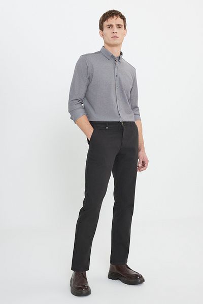 ALTINYILDIZ CLASSICS Ανδρικό καφέ βαμβακερό Comfort Fit Relaxed Cut Dobby Πλαϊνή τσέπη ελαστικό casual παντελόνι