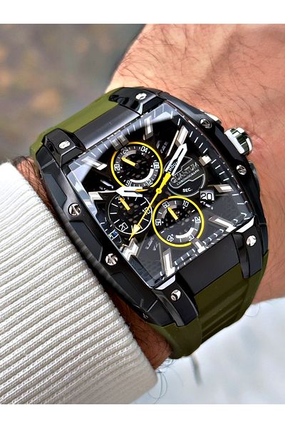 Quantum Function Green Color 5 Atm Waterproof Silicone Cord Steel Case Men Wrist Watch 1161