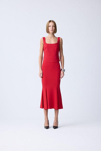 rue. Square Neck Textured Red Blouse
