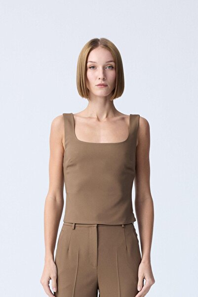 rue Μπλούζα με τετράγωνο λαιμόκοψη με υφή βιζόν