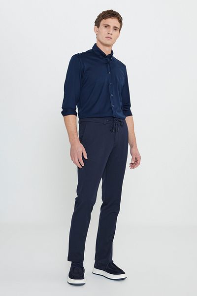 ALTINYILDIZ CLASSICS Pantaloni casual pentru bărbați, albastru bleumarin, slim fit, cu buzunar lateral, cu talie