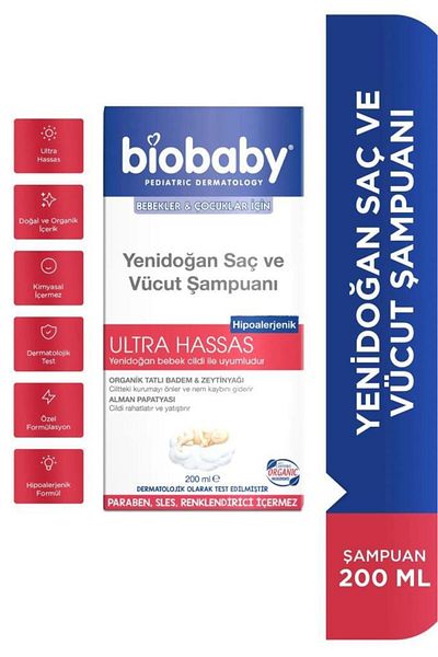 Biobaby Newborn Hair and Body Shampoo Ultra Sensitive Hypoallergenic 200 ml