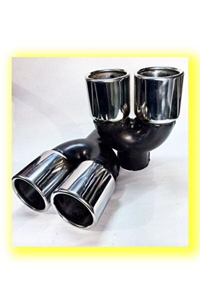 EGZOZCUM 76 mm. Krom düz eşit (dual) çift çıkışlı paslanmaz içi boş egzoz eks...