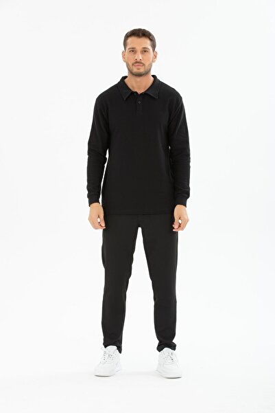 Store Men's Sweatshirt with Cotton Blend, Polo Lick, Button, Diamond Pattern