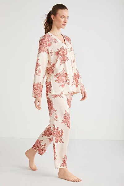 Catherine's Жіночий піжамний комплект з довгими рукавами та ґудзиками спереду, колір сухий троянда C4T0N6O2