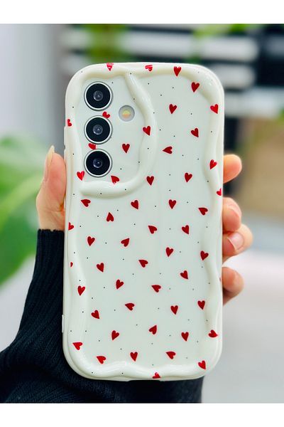 Go Aksesuar جراب سيليكون بتصميم طباعة قلوب حمراء متوافق مع هاتف Samsung Galaxy S24