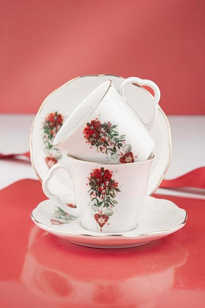 Bursa Porselen Dekor Christmas Love Gold Gilded Two-Seater Coffee Cup Set