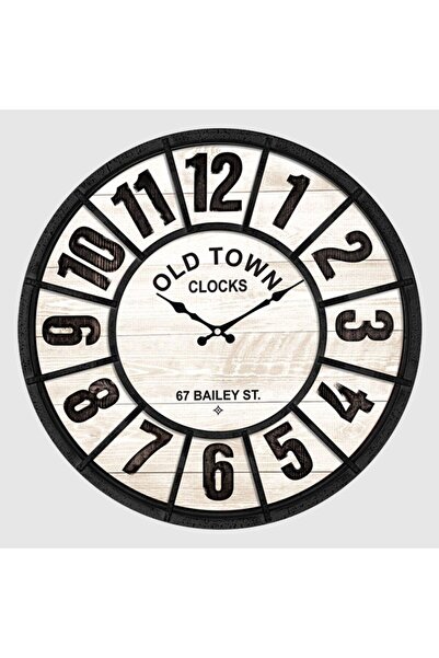 Galaxy 742-7 Siyah Beyaz Bölme Kadranlı Eskitme Boyalı Dekoratif Sessiz Akar ...