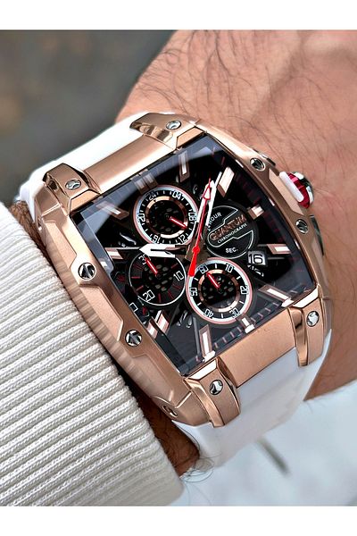 Quantum Function White Color 5 Atm Waterproof Silicone Cord Steel Case Men Wristwatch 1161