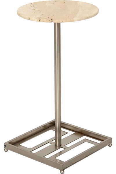 Areka Silver Service Table, Silver Iron Base, Graniet Top