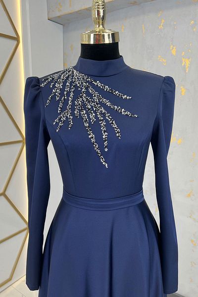 Esilanur Mina Hijab Evening Dress Navy Blue