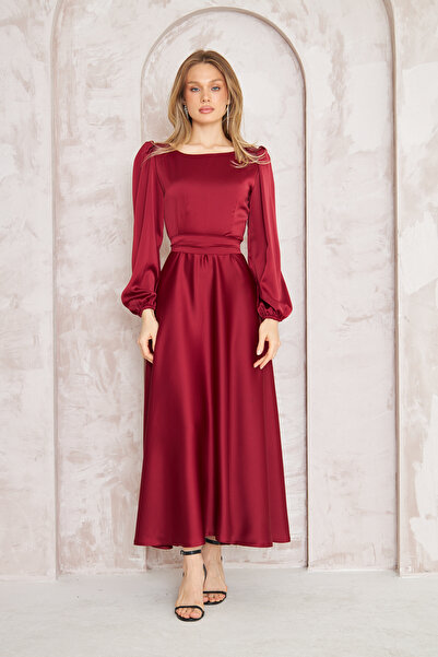 PARLAFASHION BELLA Kayık Yaka Saten Maxi Boy Söz Nişan Elbisesi