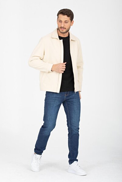 Store Gömlek Yaka, Fermuarlı Erkek Kaşe Ceket