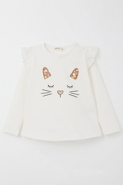 Breeze 1.5-5 Years Old Girl's Floral Patterned Cute Animal Set - Ecru