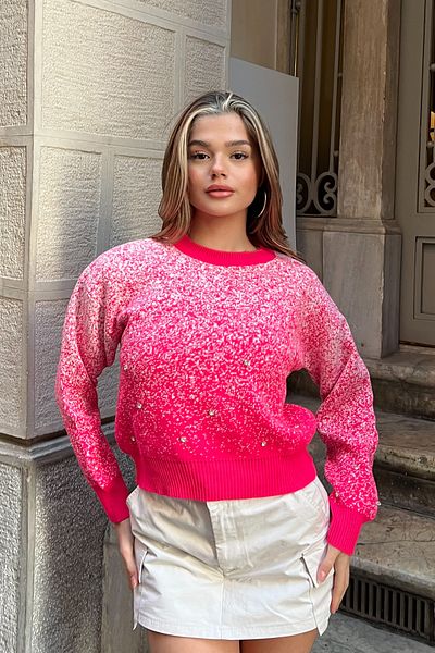 la & vetta Candy Pink Dot Patterned Knitwear Sweater