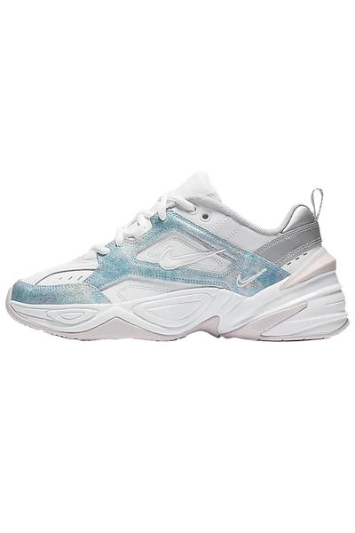 Nike M2K Tekno Unisex Sneaker - Genuine Leather, White Glitter Blue, Height 4cm