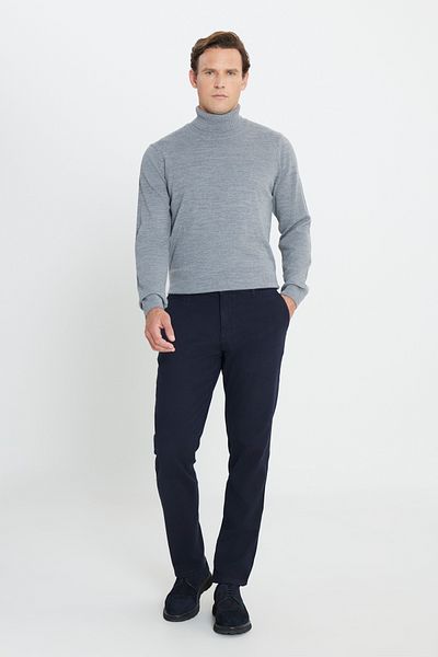 ALTINYILDIZ CLASSICS Men's Navy Blue Cotton Comfort Fit Relaxed Fit Dobby Side Pocket Stretchy Casual Pants