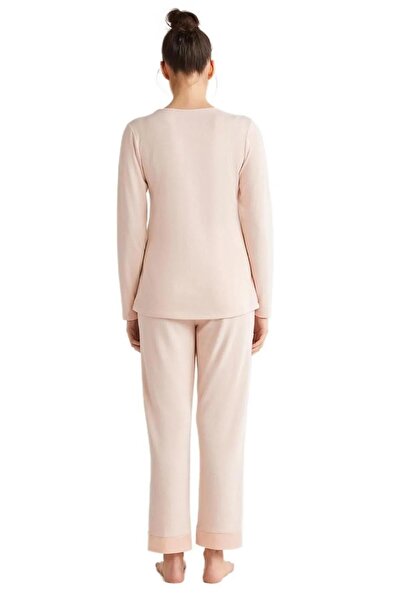 Catherine's Kadın Uzun Kol V Yaka Pembe Pijama Takım C3T3N4O2