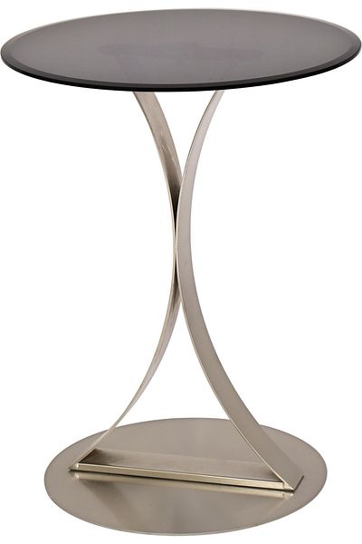Areka Silver Service Table,silver Iron Base, Black Glass Top