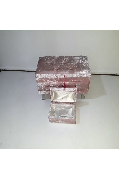 Ankara Mobilya Çeyiz Sandık 12351 Kapitone KÜÇÜK Model 2li PEMBE Kadife Kumaş...