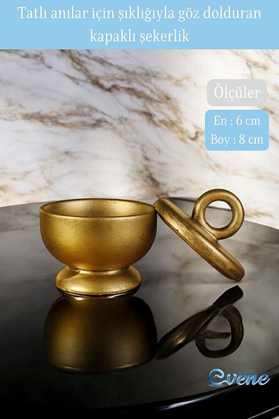Evene Gold Antique Colored Lid Sugar Bowl Dragee - Model 12