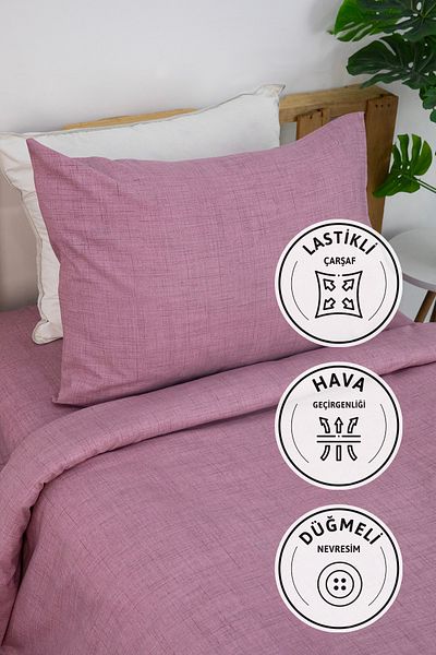 FAVORA Vega Cotton Ranforce Σετ Παπλωματοθήκη Μονή με Ελαστικά Σεντόνια - Μωβ