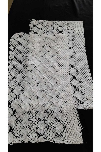 Papatyam Hand Knitted Crochet 2 Pieces (22X36 cm) Lace on Pillow Head/ Handcrafted Lace /Vintage/Flush Rope