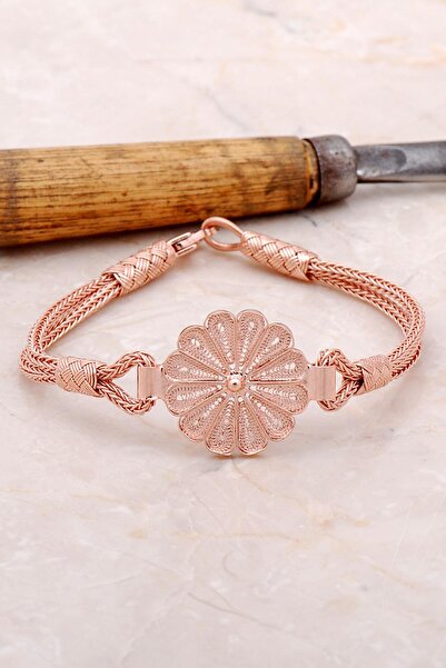 Sümer Telkari Telkari Kazaziye Işlemeli Rose Gümüş Bileklik 3370