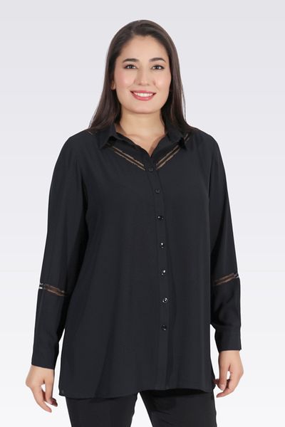 TOLGA SARAÇOĞLU 10903 Black Lace Detailed Stylish Tunic