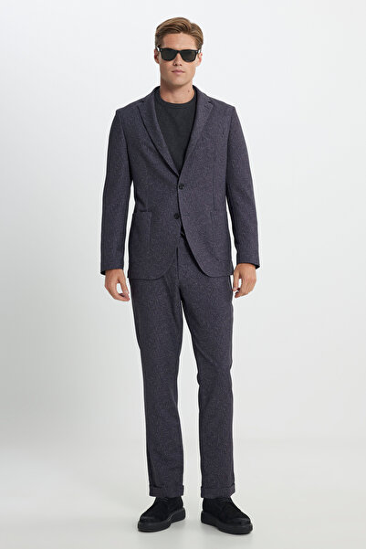 ALTINYILDIZ CLASSICS Erkek Bordo Slim Fit Dar Kesim Mono Yaka Beli Bağlamalı Desenli Takım Elbise