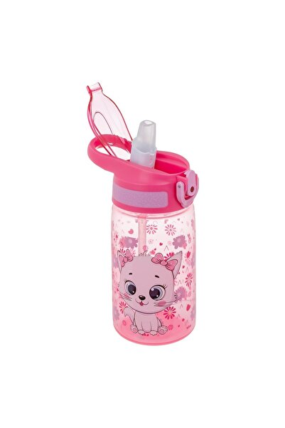 Floopy Sticla de apa copii, bidon cu pai si maner, 500 ml, Pisicuta Roz, Pop ...