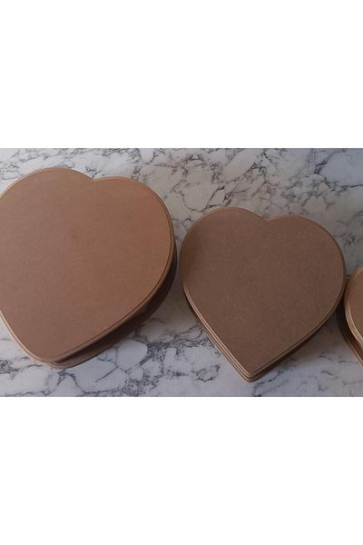 BENGİ TİCARET Hobby Adn 90201 - 3-Piece Wooden Raw MDF Heart Box Set, For Handmade Dispatch